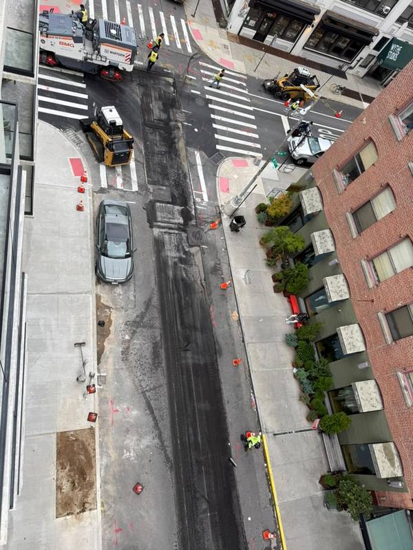 Aerial view of the milling machine removing the old street surface — Platinum Concrete NY